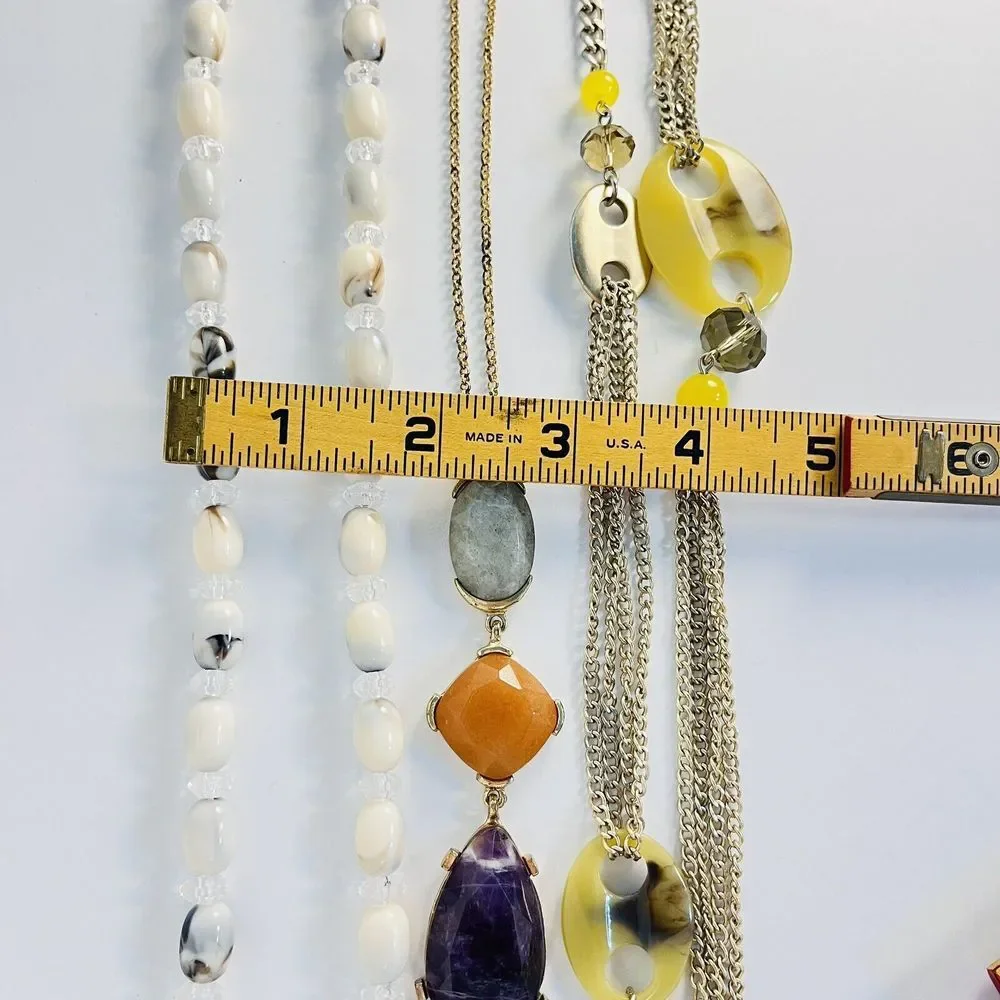 Lot Of 3 Ann Taylor Loft Long Necklace‎ Gray White Green Purple Orange